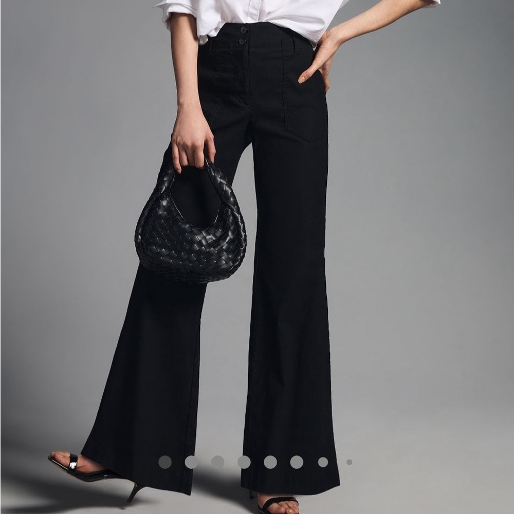 Anthropologie Maeve The Naomi Wide Leg Flare Pants Black Magic Fabric Sz 14